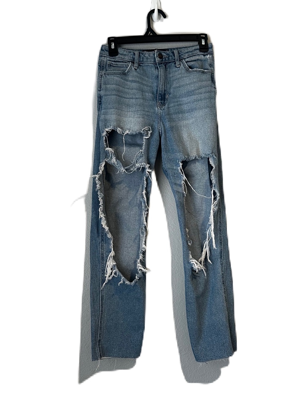 Hollister Blue Jean Denim Distressed Ultra High Waist Mom Jean